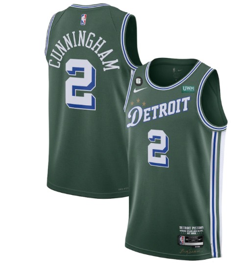 Men's Detroit Pistons #2 Cade Cunningham Green 2022/23 City Edition With NO.6 Patch Stitched Jersey